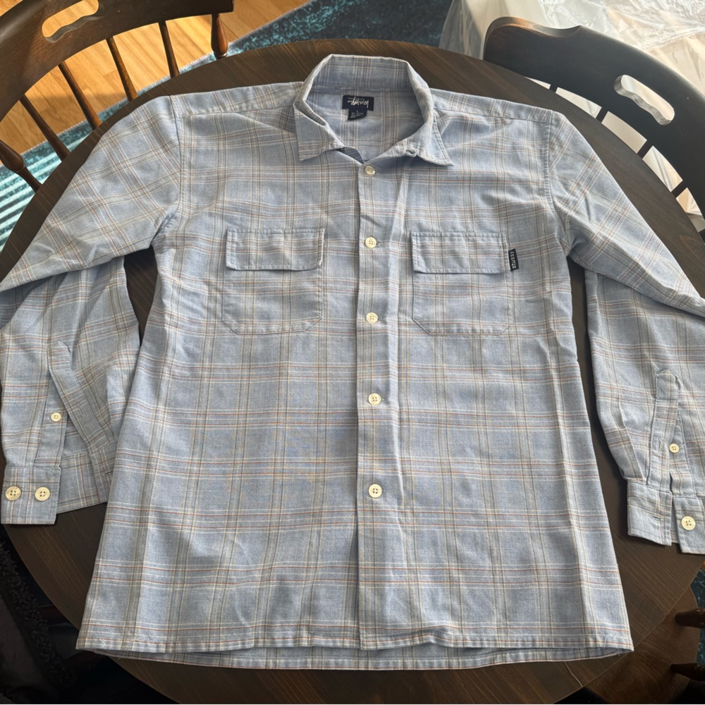 Stussy Light Blue Plaid Casual Shirt